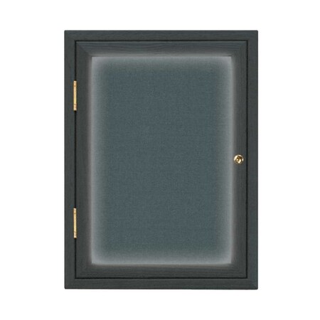 United Visual Products Double Door Enclosed Radius EZ Tack Board, 48"x36", Header, Gold/Grey UV7013EZ-GREY-GOLD